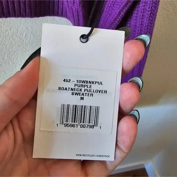 NEW Re/Done Boatneck Cropped Wool Sweater in Purple